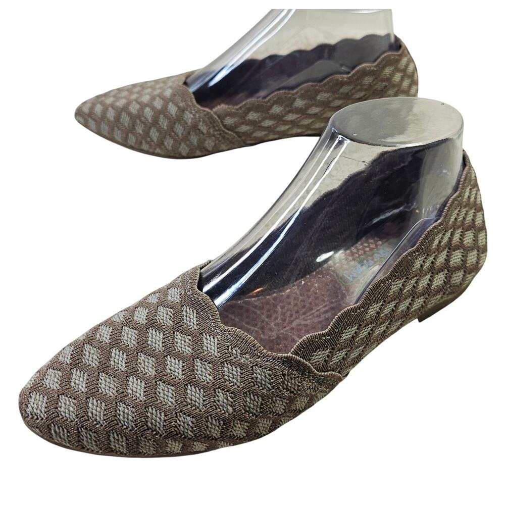 Sketchers Sz8 Air Cooled Cleo Honeycomb Flats Oatmeal Brown Pointedtoes Textile
